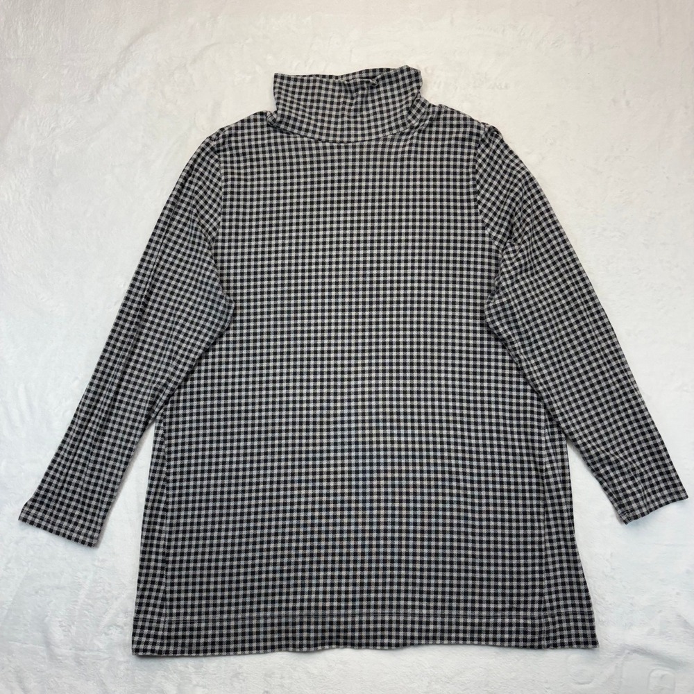 J. Jill Luxe Supima Gingham Turtleneck Tunic XL Black White Long Sleeve Top